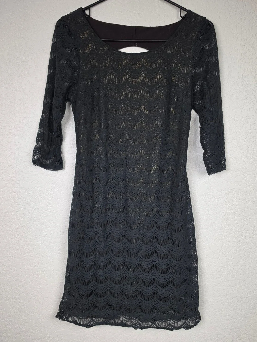 Vintage Free People Gold Forest Green Lace Small Mini Dress